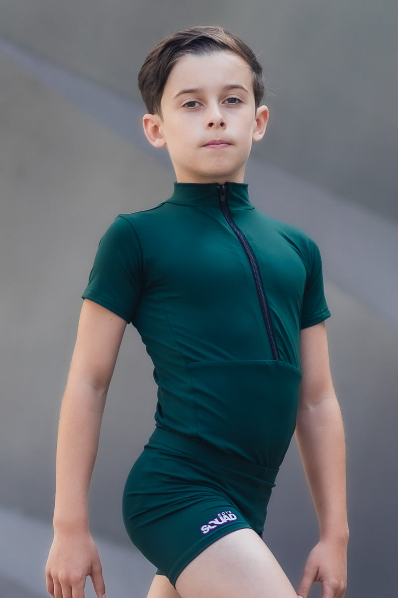 BOYS SIDE PANEL LEOTARD - BOTTLE GREEN (IN-STOCK)